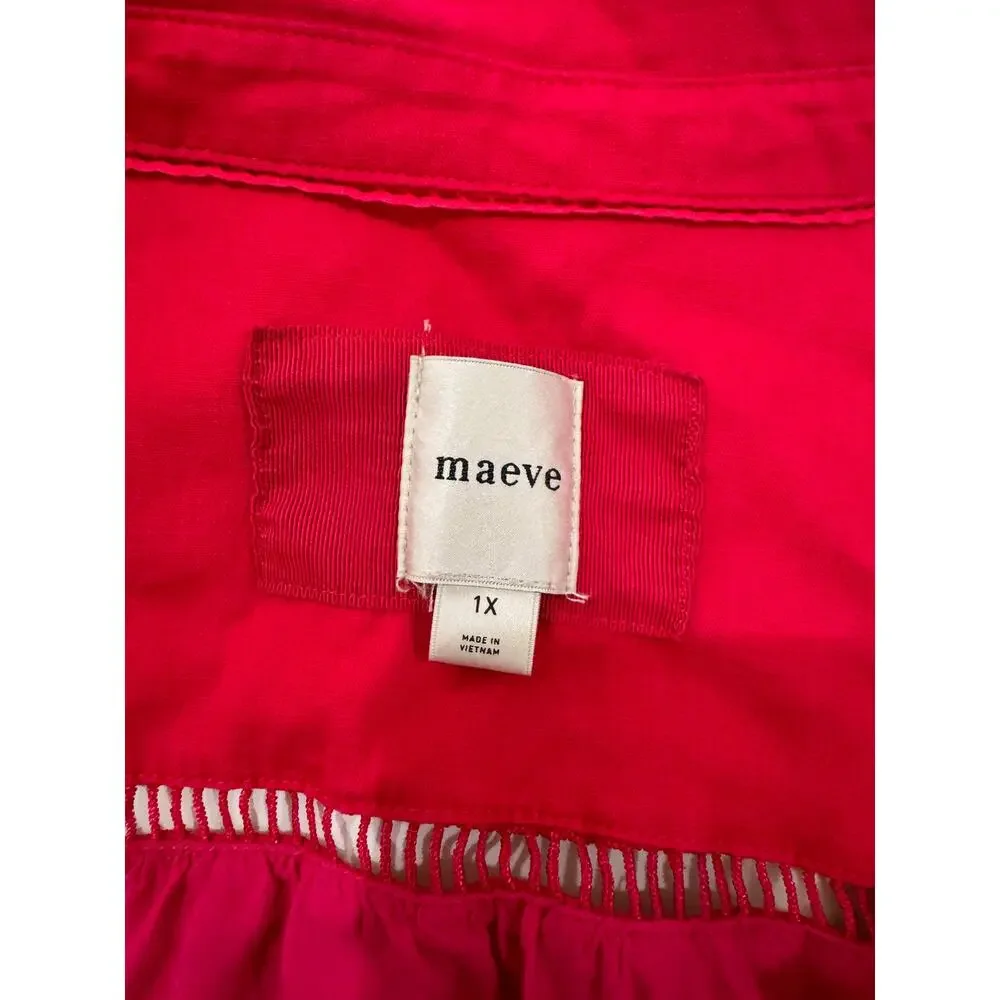 Anthropologie Maeve Bettina Tiered Mini Shirt Dress Linen 1X Hot Pink Raspberry - Picture 5 of 16